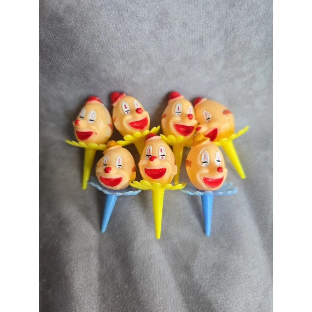 7 Vintage Wilton Clown Head Cupcake Cake Topper Lot of Birthday Decoration